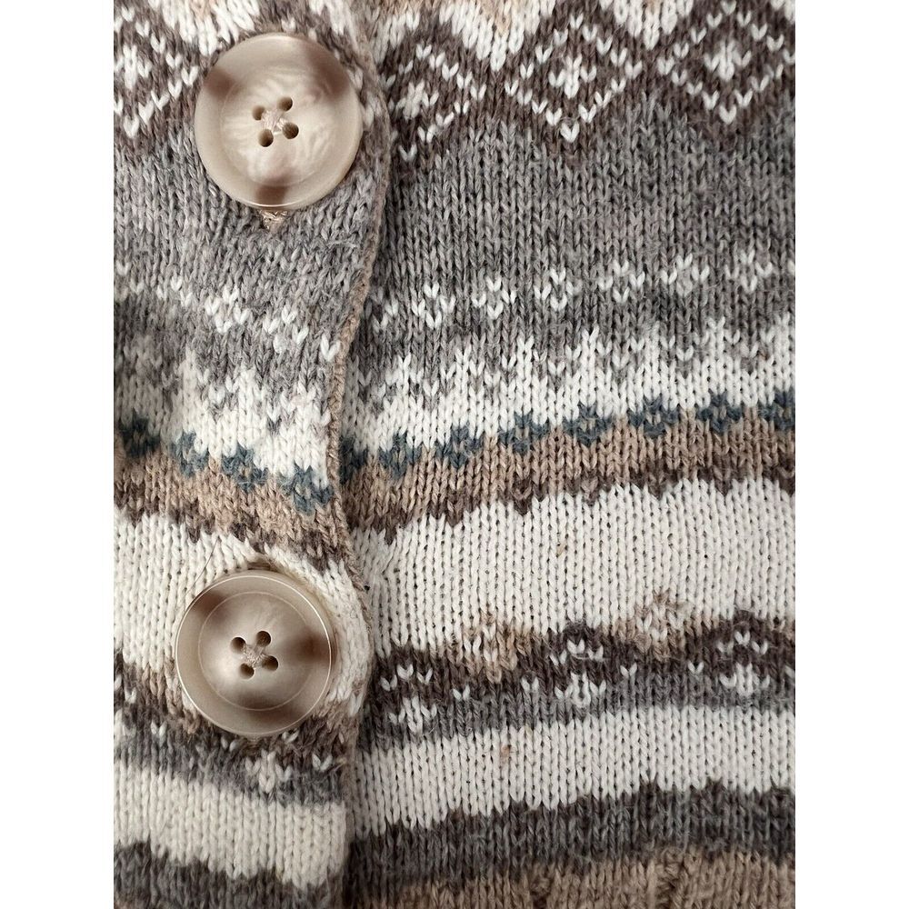 Eddie Bauer Seattle‎ Sweater Womens Med Beige Fair Isle Cardigan Buttons Pocket - Picture 3 of 9
